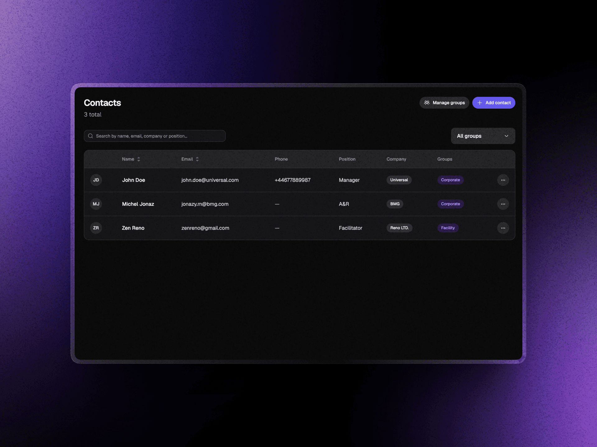 Gestion des contacts
