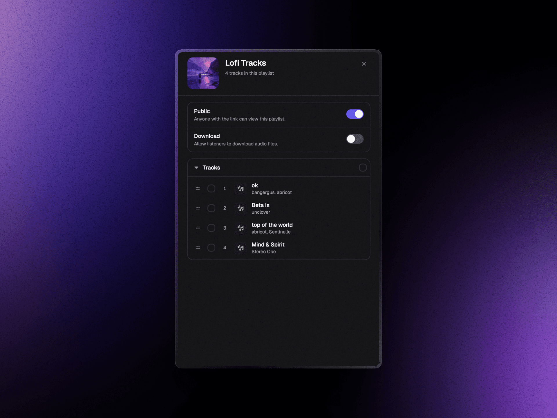 Build playlists on the go for sync