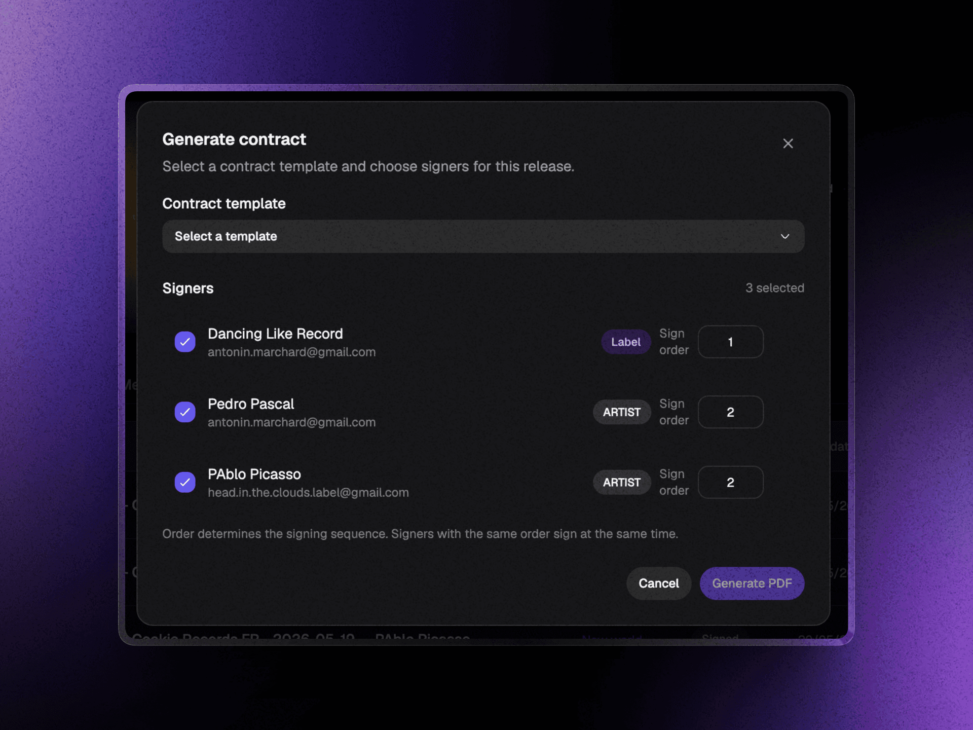 Generate contracts