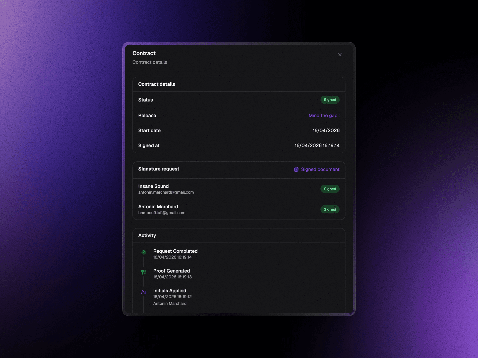 Follow your signature requests in real time