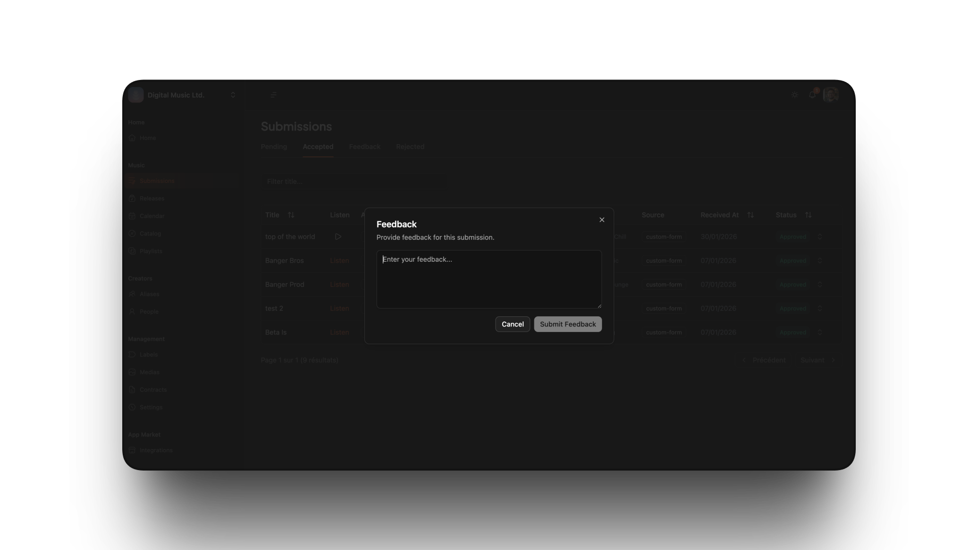 Sending personalized feedback to artists through LabelBase