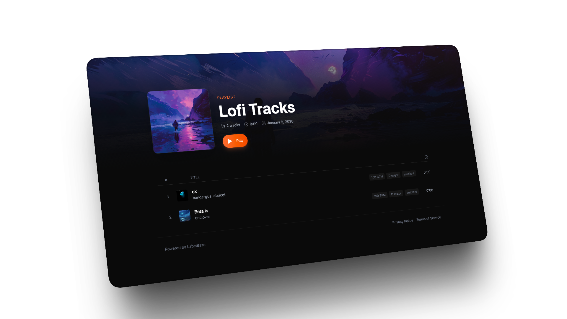 Public playlist page for sharing with industry contacts
