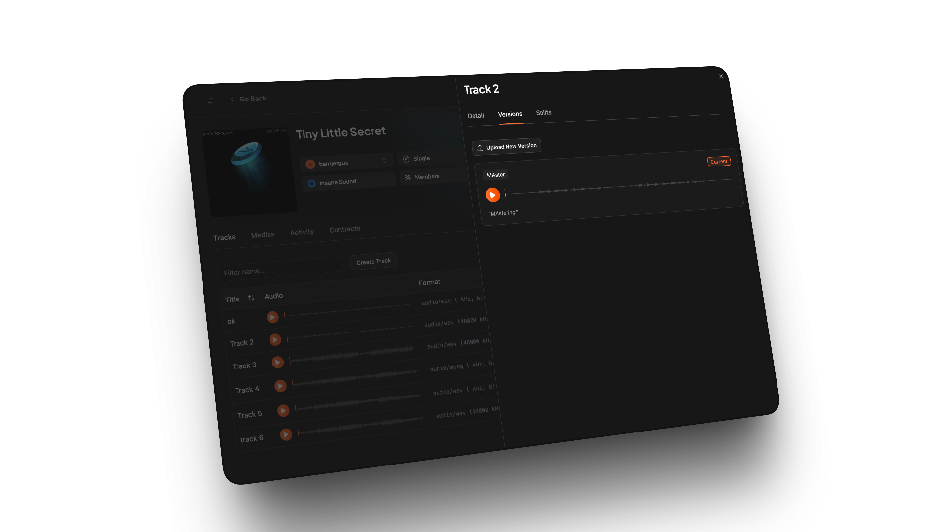 Track version management showing multiple versions