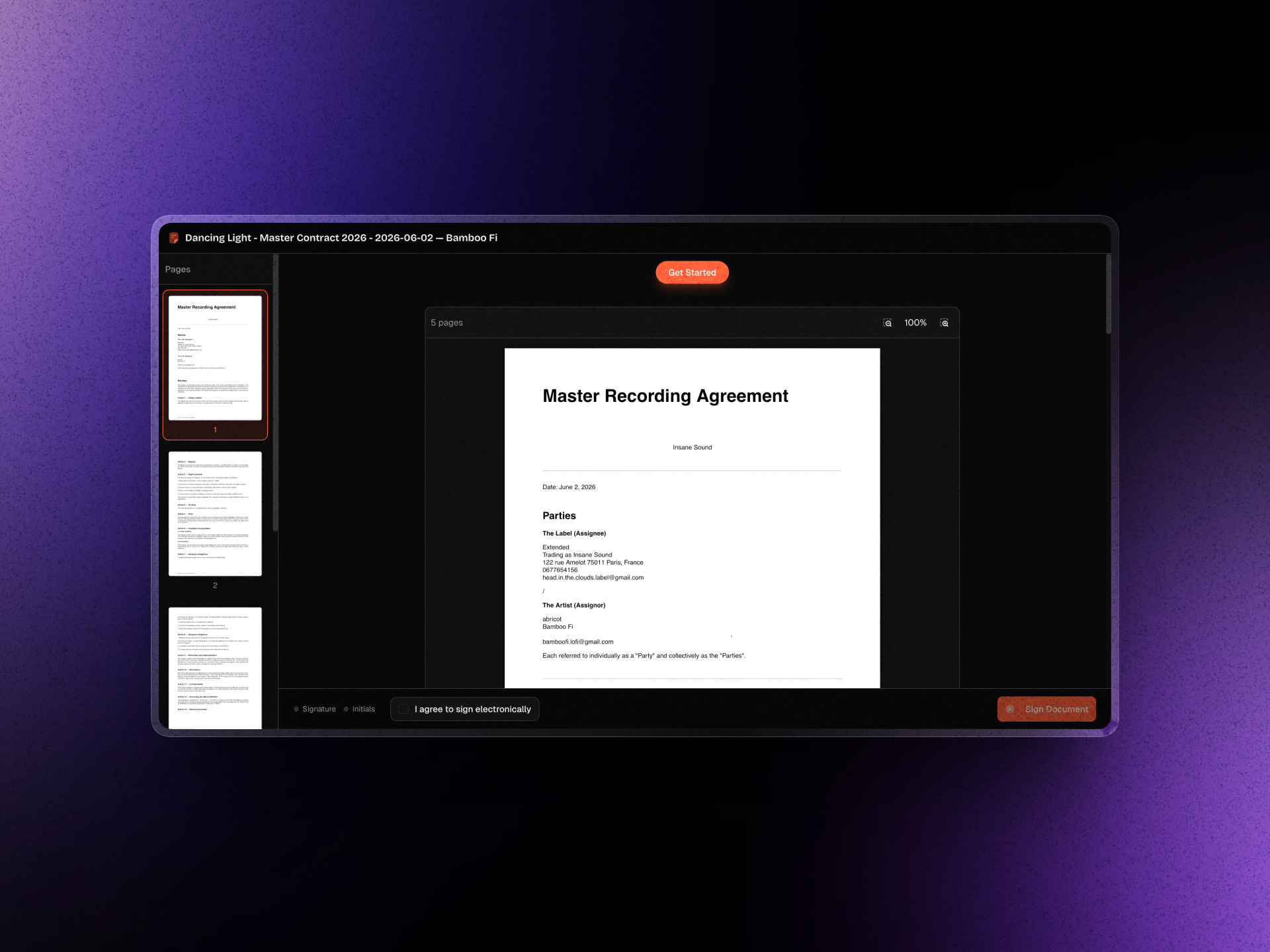 An e-signature portal, compliant signature level 1