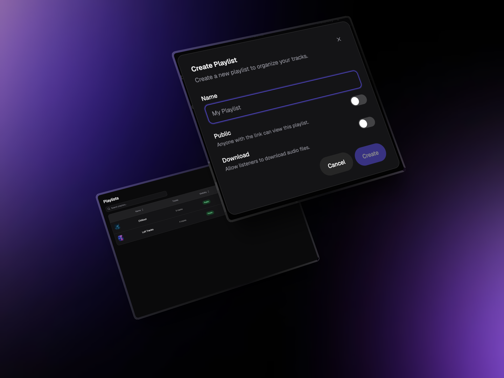 Manage your playlists — add as many tracks as needed
